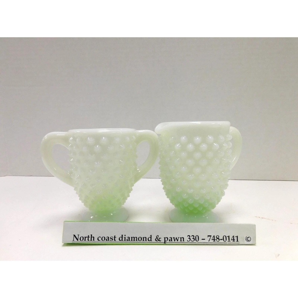 Vtg Fenton Milk Glass White Hobnail Creamer & Open Sugar Bowl Set DW705